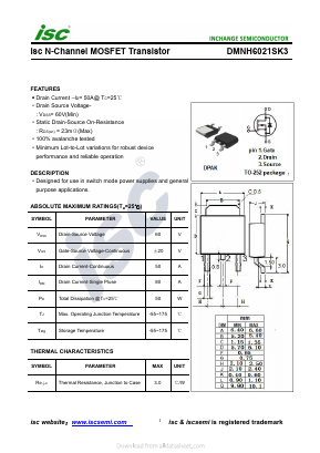 DMNH6021SK3 Datasheet PDF Inchange Semiconductor