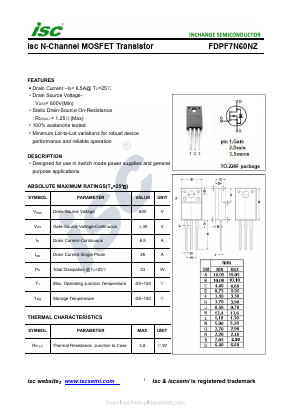 FDPF7N60NZ Datasheet PDF Inchange Semiconductor