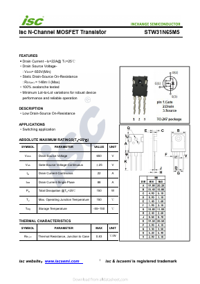 STW31N65M5 Datasheet PDF Inchange Semiconductor