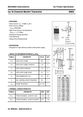 8N60 Datasheet PDF Inchange Semiconductor