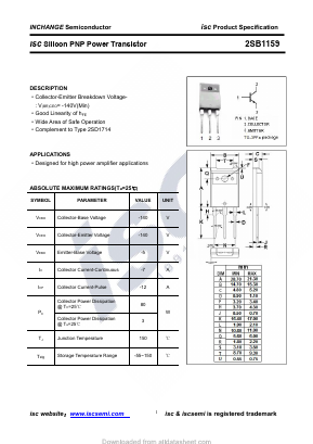 2SB1159 Datasheet PDF Inchange Semiconductor