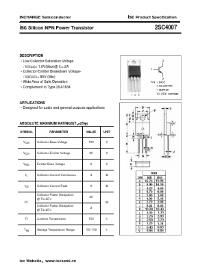 2SC4007 Datasheet PDF Inchange Semiconductor