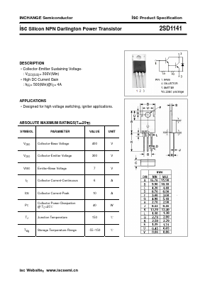 D1141 Datasheet PDF Inchange Semiconductor