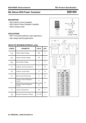 2SD1404 Datasheet PDF Inchange Semiconductor