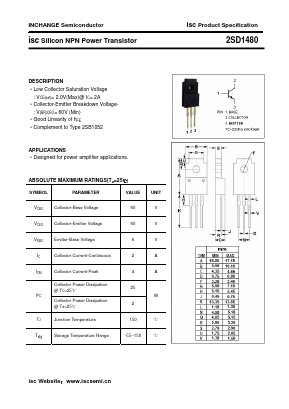 2SD1480 Datasheet PDF Inchange Semiconductor