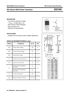 D1580 Datasheet PDF Inchange Semiconductor