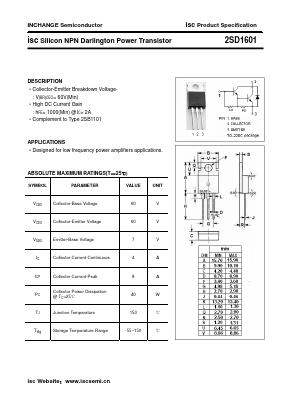 2SD1601 Datasheet PDF Inchange Semiconductor