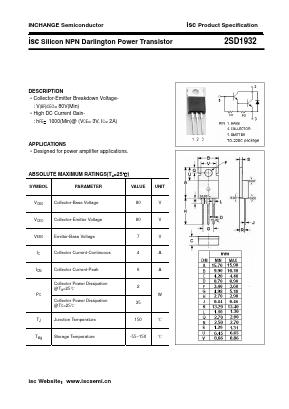 2SD1932 Datasheet PDF Inchange Semiconductor