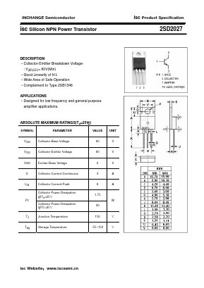 2SD2027 Datasheet PDF Inchange Semiconductor