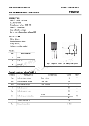 D2093 Datasheet PDF Inchange Semiconductor