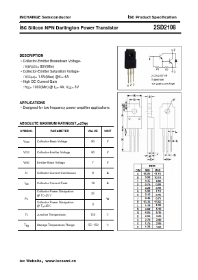 D2108 Datasheet PDF Inchange Semiconductor