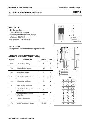 BD633 Datasheet PDF Inchange Semiconductor