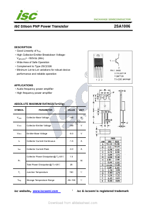 2SA1006 Datasheet PDF Inchange Semiconductor