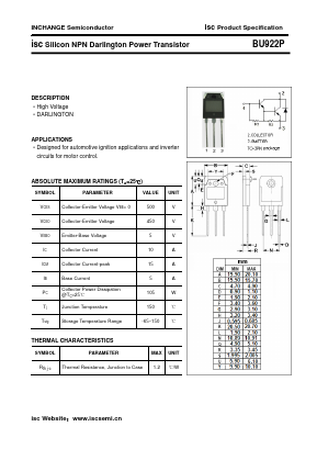 BU922P Datasheet PDF Inchange Semiconductor