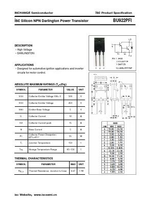 BU922PFI Datasheet PDF Inchange Semiconductor