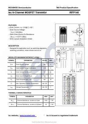 IRFP140 Datasheet PDF Inchange Semiconductor