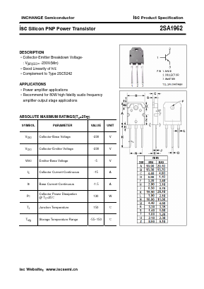 2SA1962 Datasheet PDF Inchange Semiconductor