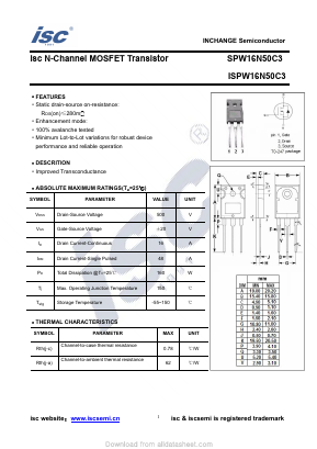 SPW16N50C3 Datasheet PDF Inchange Semiconductor