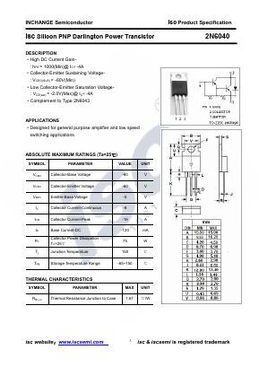2N6040 Datasheet PDF Inchange Semiconductor