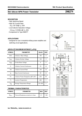 2N6274 Datasheet PDF Inchange Semiconductor