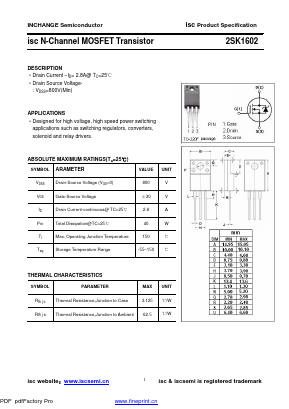 2SK1602 Datasheet PDF Inchange Semiconductor