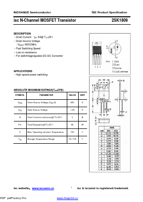 2SK1809 Datasheet PDF Inchange Semiconductor