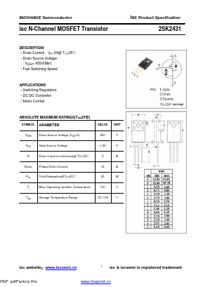 2SK2431 Datasheet PDF Inchange Semiconductor