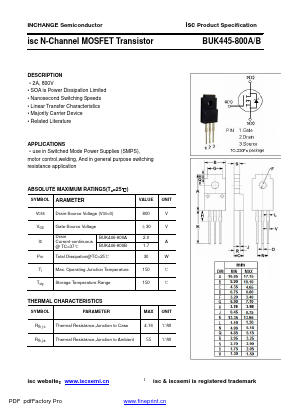 BUK446-800A Datasheet PDF Inchange Semiconductor