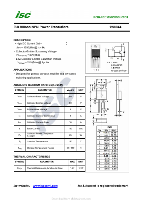 2N6044 Datasheet PDF Inchange Semiconductor