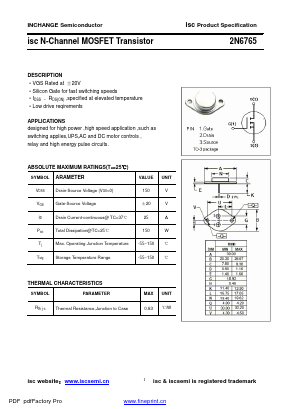 2N6765 Datasheet PDF Inchange Semiconductor