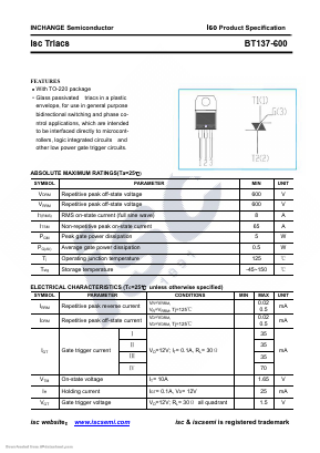 BT137-600 Datasheet PDF Inchange Semiconductor