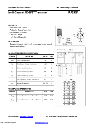 IRFZ40FI Datasheet PDF Inchange Semiconductor