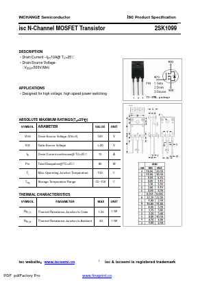 2SK1099 Datasheet PDF Inchange Semiconductor