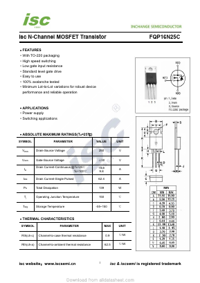 FQP16N25C Datasheet PDF Inchange Semiconductor