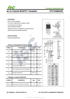 STP10NM60ND Datasheet PDF Inchange Semiconductor