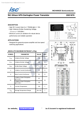 2SD1678 Datasheet PDF Inchange Semiconductor