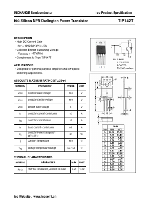 TIP142T Datasheet PDF Inchange Semiconductor