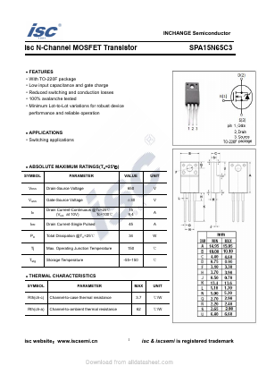 SPA15N65C3 Datasheet PDF Inchange Semiconductor