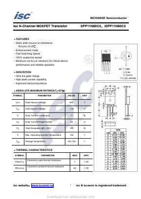SPP11N60C3 Datasheet PDF Inchange Semiconductor