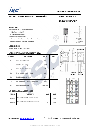 SPW11N60CFD Datasheet PDF Inchange Semiconductor