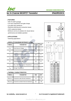 IPA60R520C6 Datasheet PDF Inchange Semiconductor