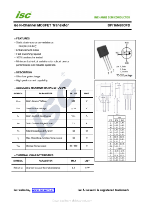 SPI15N60CFD Datasheet PDF Inchange Semiconductor