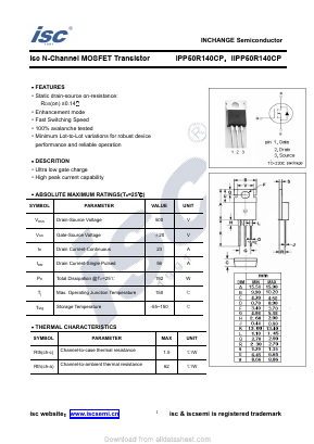 IPP50R140CP Datasheet PDF Inchange Semiconductor