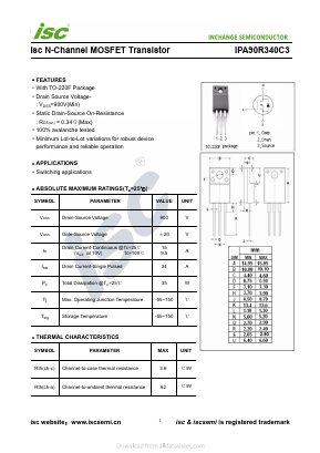 IPA90R340C3 Datasheet PDF Inchange Semiconductor