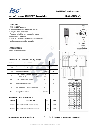 IPA093N06N3 Datasheet PDF Inchange Semiconductor