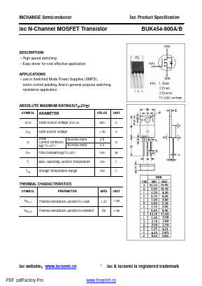 BUK454-800A Datasheet PDF Inchange Semiconductor