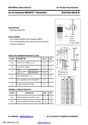 BUK456-800A Datasheet PDF Inchange Semiconductor