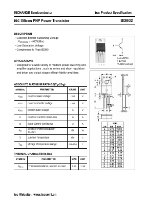 BD802 Datasheet PDF Inchange Semiconductor