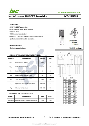 IXTV22N50P Datasheet PDF Inchange Semiconductor