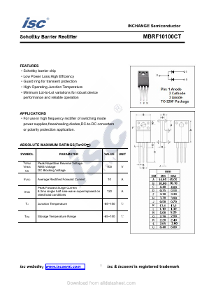 MBRF10100CT Datasheet PDF Inchange Semiconductor